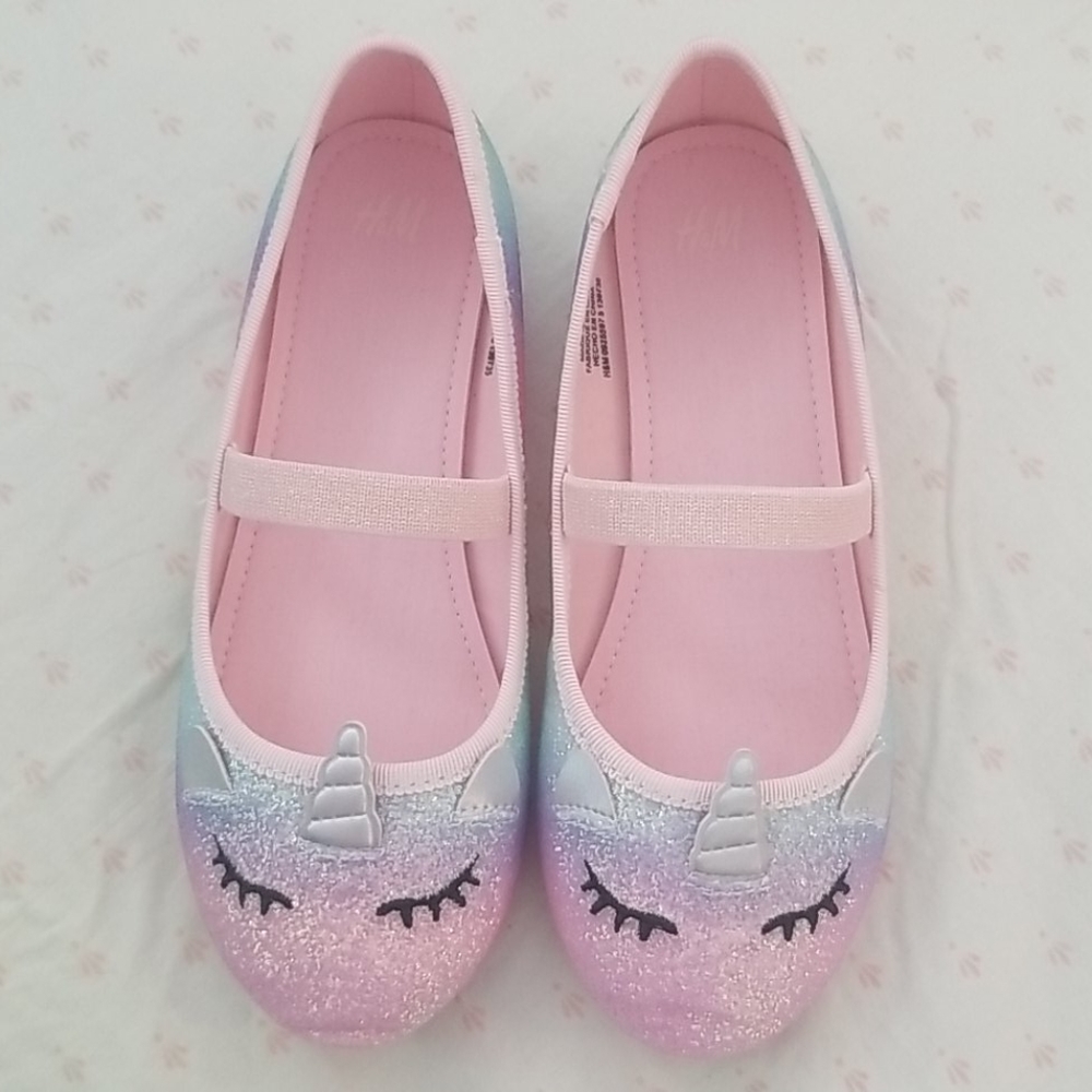 H&M pink unicorn rainbow glitter ballet flats 12.5